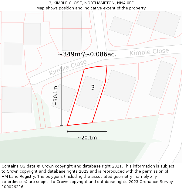3, KIMBLE CLOSE, NORTHAMPTON, NN4 0RF: Plot and title map