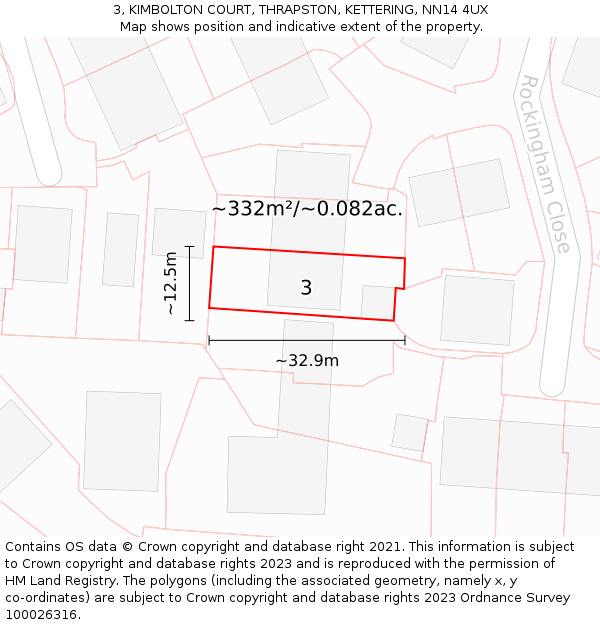 3, KIMBOLTON COURT, THRAPSTON, KETTERING, NN14 4UX: Plot and title map