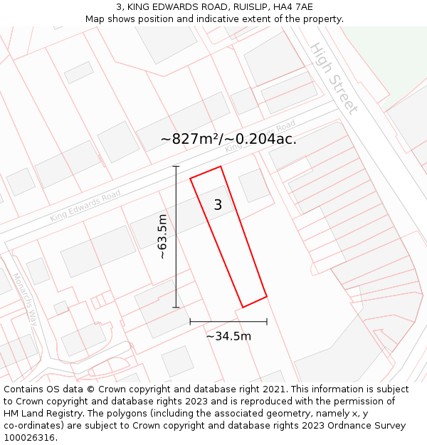 3, KING EDWARDS ROAD, RUISLIP, HA4 7AE: Plot and title map