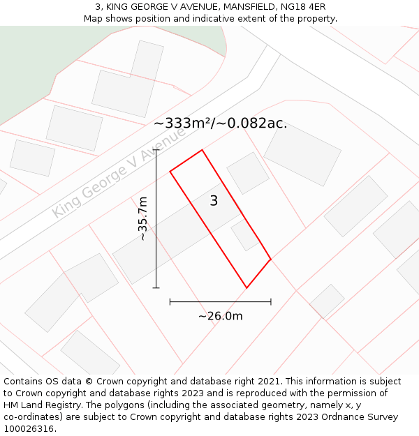 3, KING GEORGE V AVENUE, MANSFIELD, NG18 4ER: Plot and title map