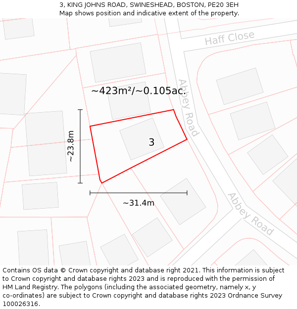 3, KING JOHNS ROAD, SWINESHEAD, BOSTON, PE20 3EH: Plot and title map