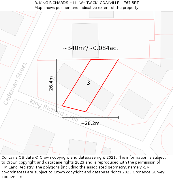 3, KING RICHARDS HILL, WHITWICK, COALVILLE, LE67 5BT: Plot and title map