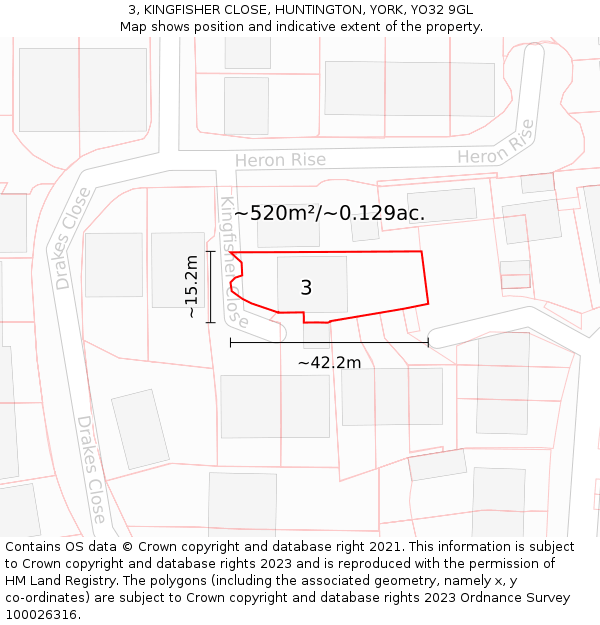 3, KINGFISHER CLOSE, HUNTINGTON, YORK, YO32 9GL: Plot and title map