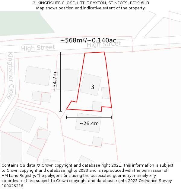 3, KINGFISHER CLOSE, LITTLE PAXTON, ST NEOTS, PE19 6HB: Plot and title map