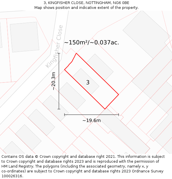 3, KINGFISHER CLOSE, NOTTINGHAM, NG6 0BE: Plot and title map
