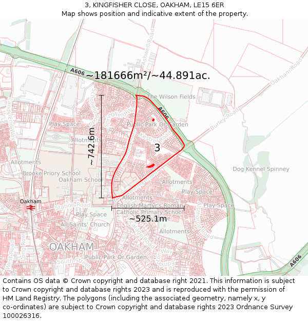 3, KINGFISHER CLOSE, OAKHAM, LE15 6ER: Plot and title map