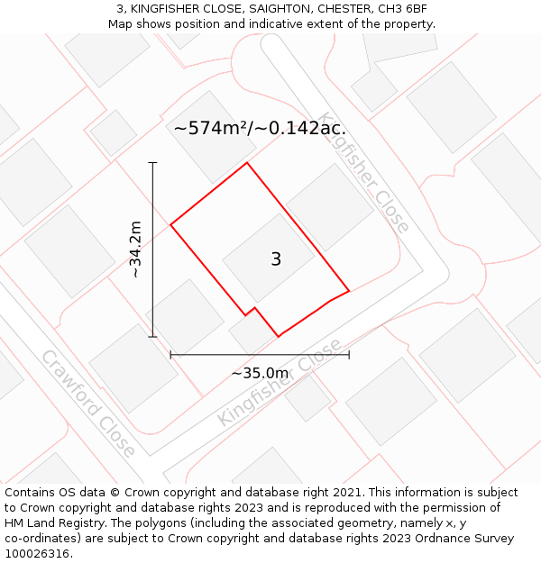 3, KINGFISHER CLOSE, SAIGHTON, CHESTER, CH3 6BF: Plot and title map