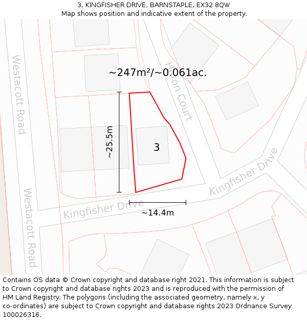 3, KINGFISHER DRIVE, BARNSTAPLE, EX32 8QW: Plot and title map