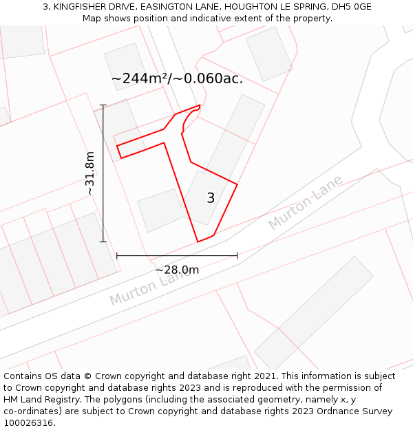 3, KINGFISHER DRIVE, EASINGTON LANE, HOUGHTON LE SPRING, DH5 0GE: Plot and title map