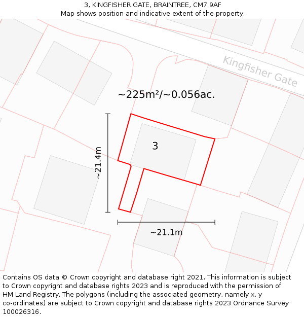 3, KINGFISHER GATE, BRAINTREE, CM7 9AF: Plot and title map