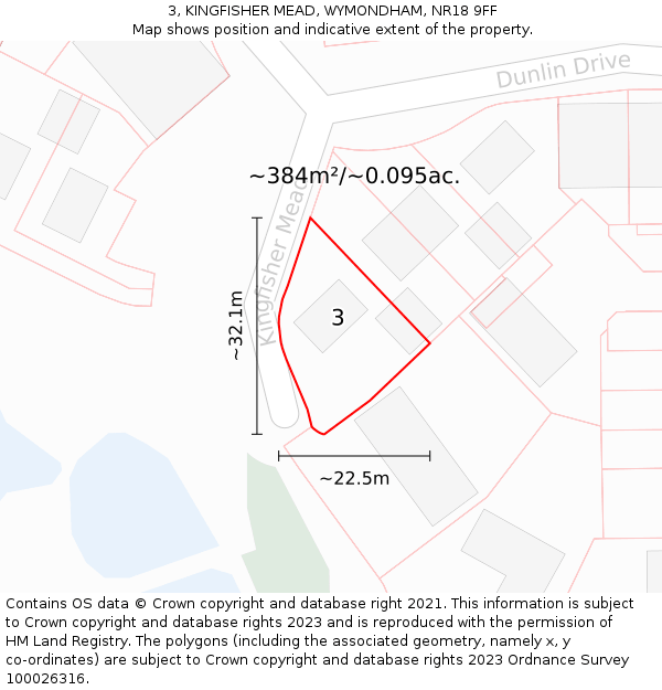3, KINGFISHER MEAD, WYMONDHAM, NR18 9FF: Plot and title map