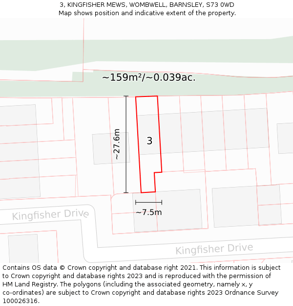 3, KINGFISHER MEWS, WOMBWELL, BARNSLEY, S73 0WD: Plot and title map