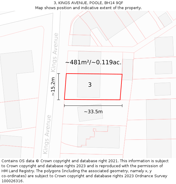 3, KINGS AVENUE, POOLE, BH14 9QF: Plot and title map