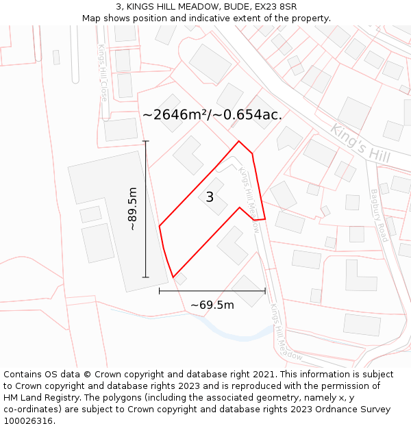 3, KINGS HILL MEADOW, BUDE, EX23 8SR: Plot and title map