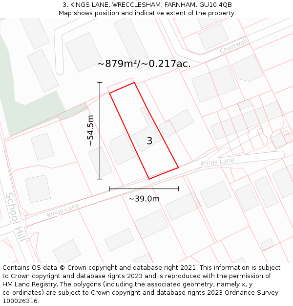 3, KINGS LANE, WRECCLESHAM, FARNHAM, GU10 4QB: Plot and title map