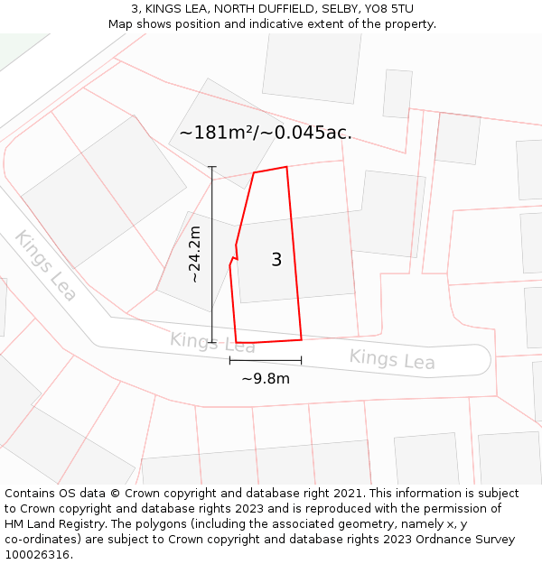 3, KINGS LEA, NORTH DUFFIELD, SELBY, YO8 5TU: Plot and title map