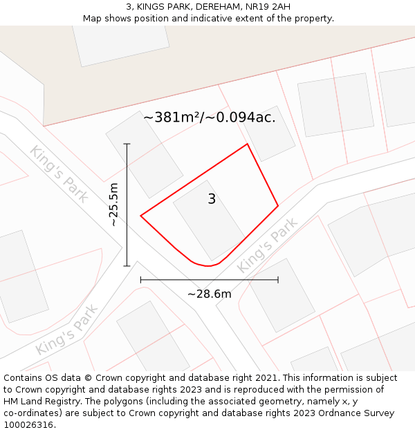 3, KINGS PARK, DEREHAM, NR19 2AH: Plot and title map