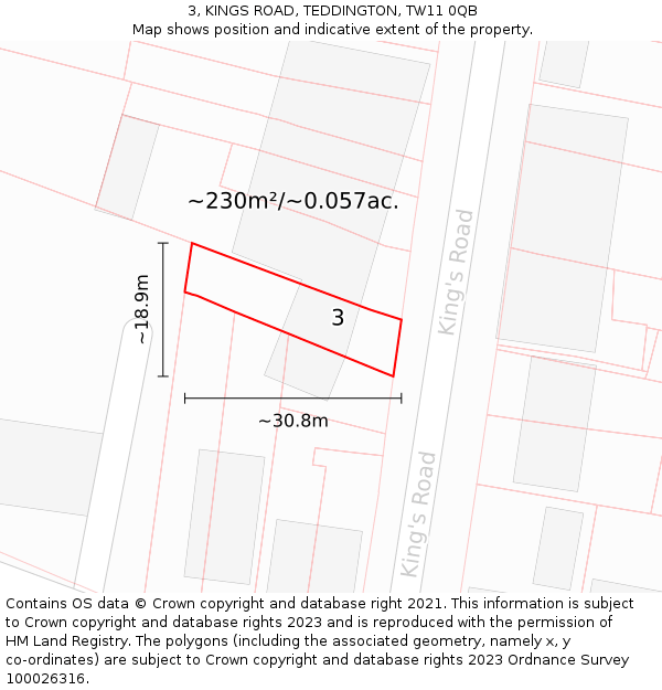 3, KINGS ROAD, TEDDINGTON, TW11 0QB: Plot and title map