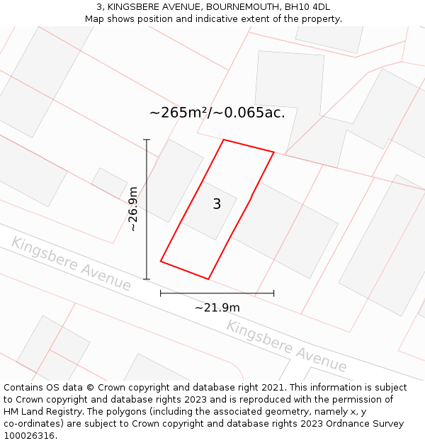 3, KINGSBERE AVENUE, BOURNEMOUTH, BH10 4DL: Plot and title map