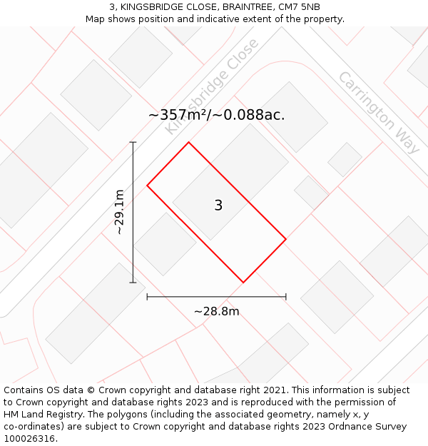 3, KINGSBRIDGE CLOSE, BRAINTREE, CM7 5NB: Plot and title map