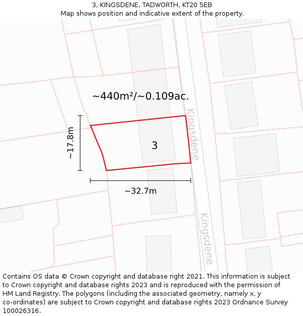 3, KINGSDENE, TADWORTH, KT20 5EB: Plot and title map