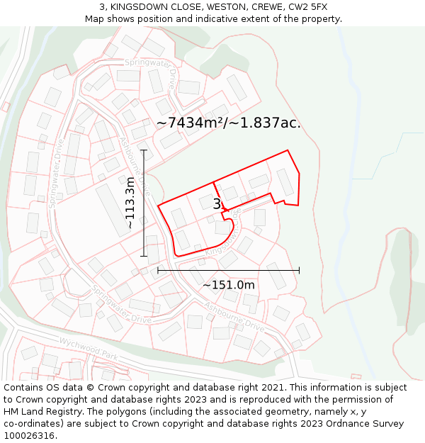 3, KINGSDOWN CLOSE, WESTON, CREWE, CW2 5FX: Plot and title map