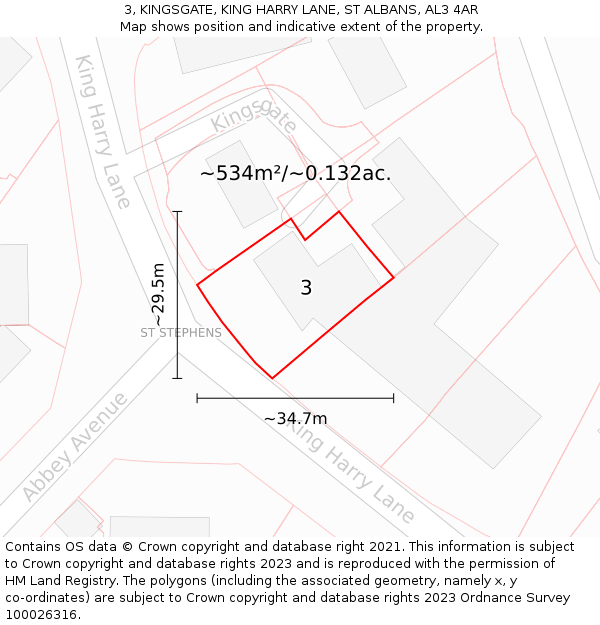 3, KINGSGATE, KING HARRY LANE, ST ALBANS, AL3 4AR: Plot and title map