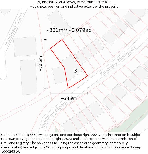 3, KINGSLEY MEADOWS, WICKFORD, SS12 9FL: Plot and title map