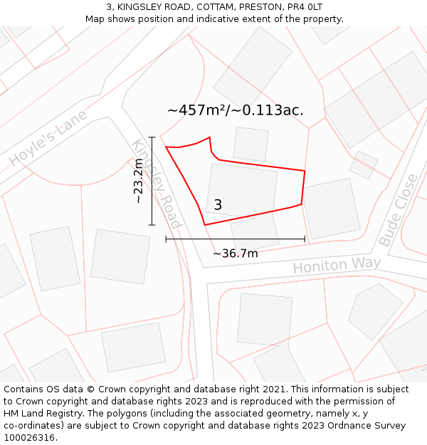 3, KINGSLEY ROAD, COTTAM, PRESTON, PR4 0LT: Plot and title map