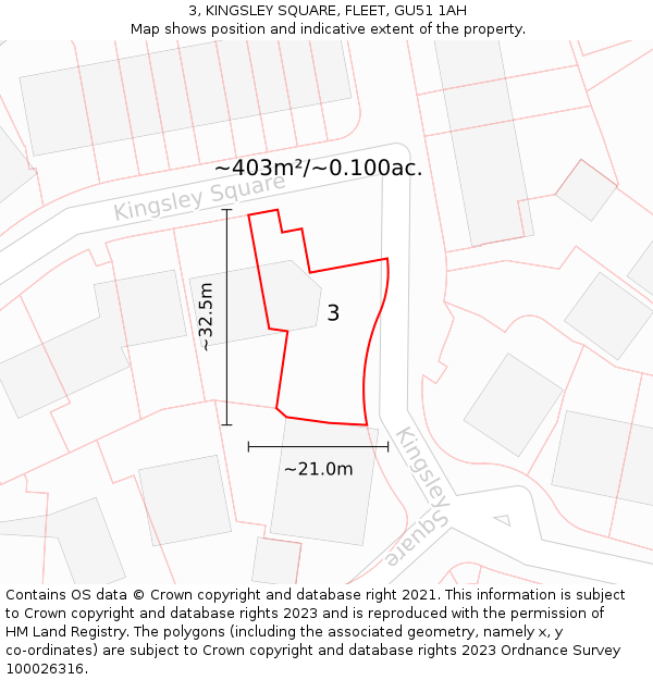 3, KINGSLEY SQUARE, FLEET, GU51 1AH: Plot and title map