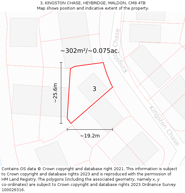 3, KINGSTON CHASE, HEYBRIDGE, MALDON, CM9 4TB: Plot and title map