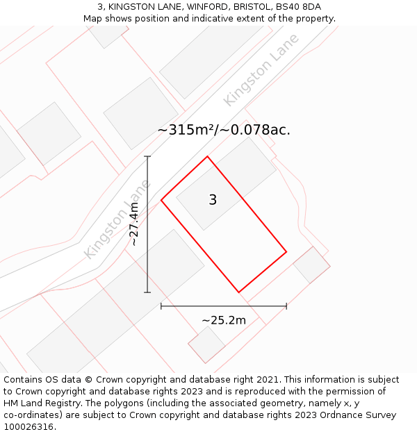 3, KINGSTON LANE, WINFORD, BRISTOL, BS40 8DA: Plot and title map