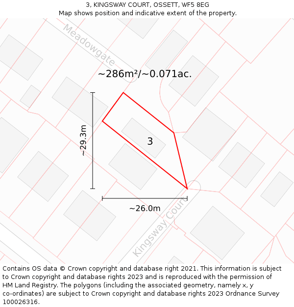 3, KINGSWAY COURT, OSSETT, WF5 8EG: Plot and title map
