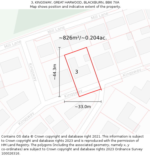 3, KINGSWAY, GREAT HARWOOD, BLACKBURN, BB6 7XA: Plot and title map