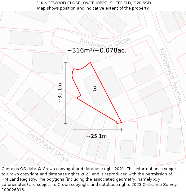 3, KINGSWOOD CLOSE, OWLTHORPE, SHEFFIELD, S20 6SD: Plot and title map