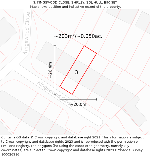 3, KINGSWOOD CLOSE, SHIRLEY, SOLIHULL, B90 3ET: Plot and title map