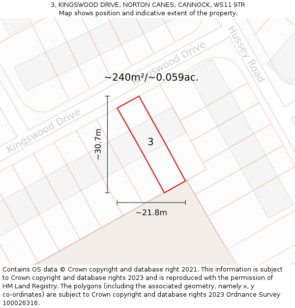 3, KINGSWOOD DRIVE, NORTON CANES, CANNOCK, WS11 9TR: Plot and title map