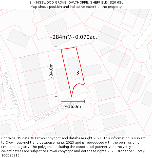 3, KINGSWOOD GROVE, OWLTHORPE, SHEFFIELD, S20 6SL: Plot and title map