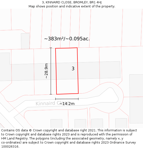 3, KINNAIRD CLOSE, BROMLEY, BR1 4HJ: Plot and title map