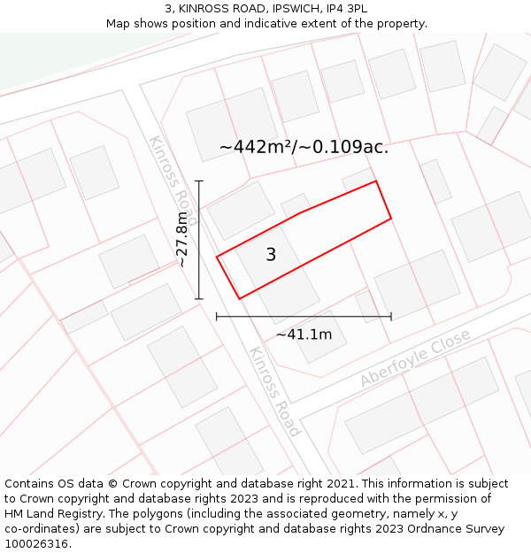 3, KINROSS ROAD, IPSWICH, IP4 3PL: Plot and title map