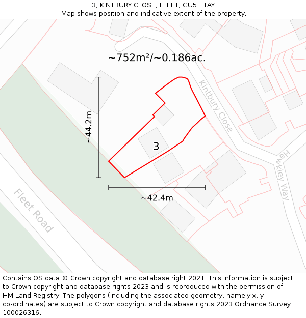 3, KINTBURY CLOSE, FLEET, GU51 1AY: Plot and title map