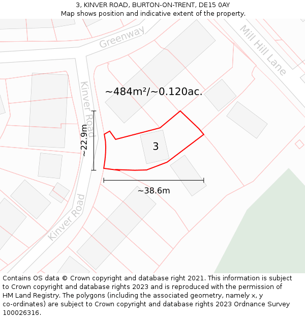 3, KINVER ROAD, BURTON-ON-TRENT, DE15 0AY: Plot and title map