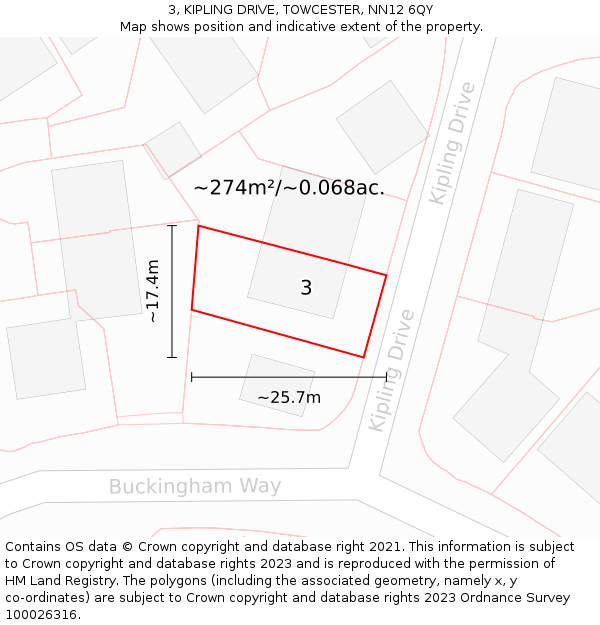 3, KIPLING DRIVE, TOWCESTER, NN12 6QY: Plot and title map