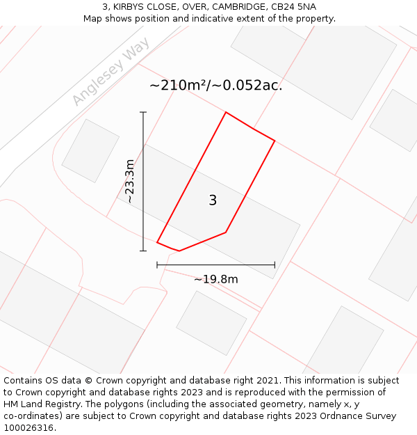 3, KIRBYS CLOSE, OVER, CAMBRIDGE, CB24 5NA: Plot and title map