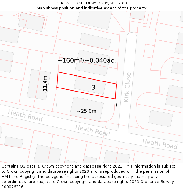 3, KIRK CLOSE, DEWSBURY, WF12 8RJ: Plot and title map