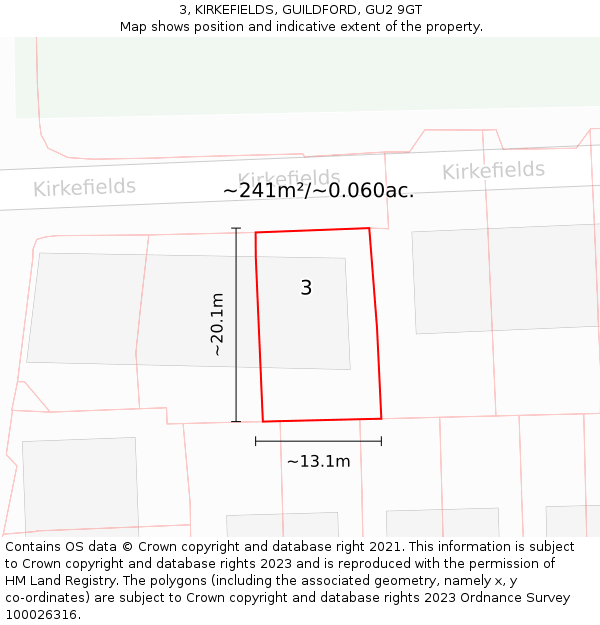 3, KIRKEFIELDS, GUILDFORD, GU2 9GT: Plot and title map