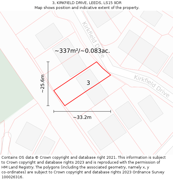 3, KIRKFIELD DRIVE, LEEDS, LS15 9DR: Plot and title map