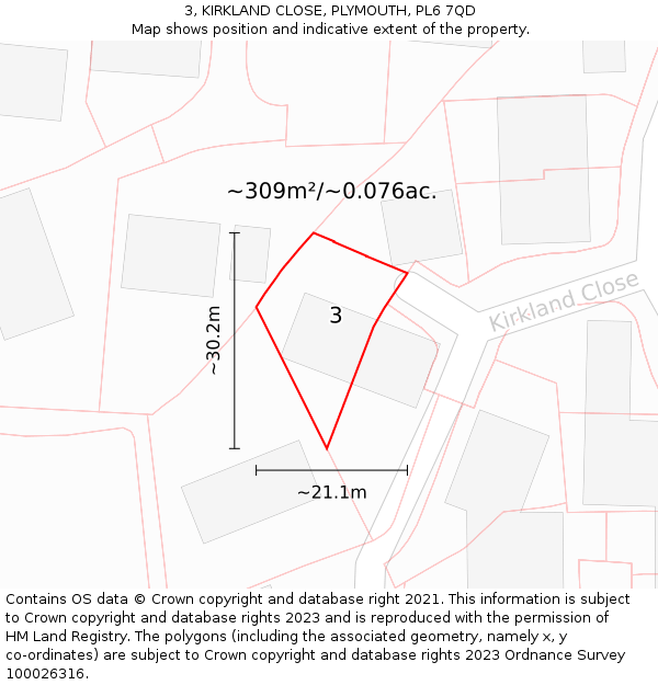 3, KIRKLAND CLOSE, PLYMOUTH, PL6 7QD: Plot and title map