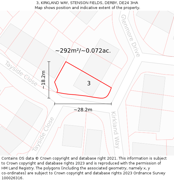 3, KIRKLAND WAY, STENSON FIELDS, DERBY, DE24 3HA: Plot and title map