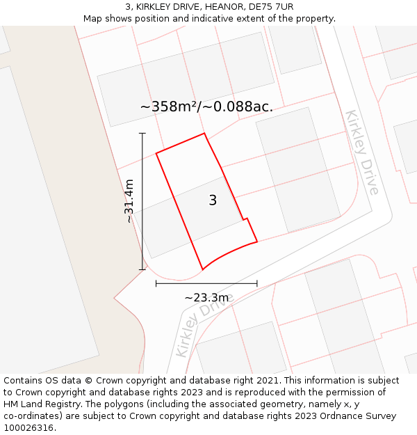 3, KIRKLEY DRIVE, HEANOR, DE75 7UR: Plot and title map